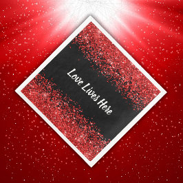 Guardanapo De Papel De Jantar Monograma - Texto branco a preto com brilho vermel