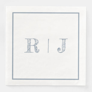 Guardanapo De Papel De Jantar Monogramas Iniciais Dusty Blue Modern Wedn