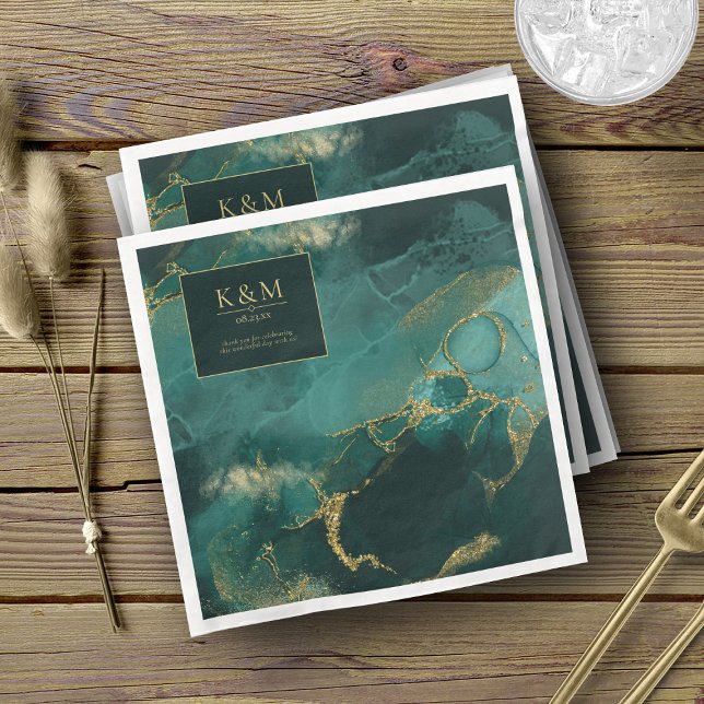 Guardanapo De Papel De Jantar Moody Ink Emerald Dourado Abstrato V2 ID988 (Criador carregado)