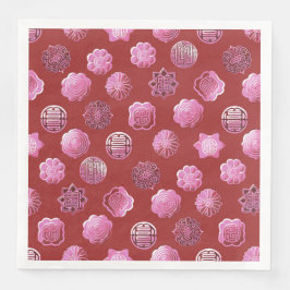 Guardanapo De Papel De Jantar Mooncakes rosa e vermelho