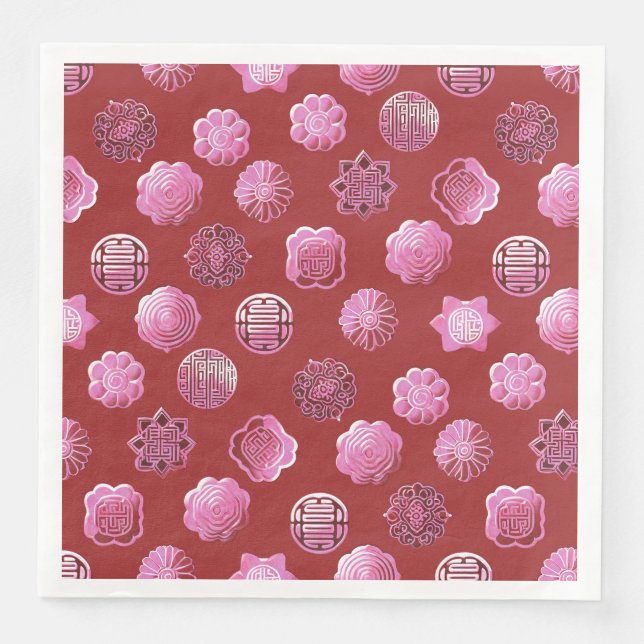 Guardanapo De Papel De Jantar Mooncakes rosa e vermelho (Frente)
