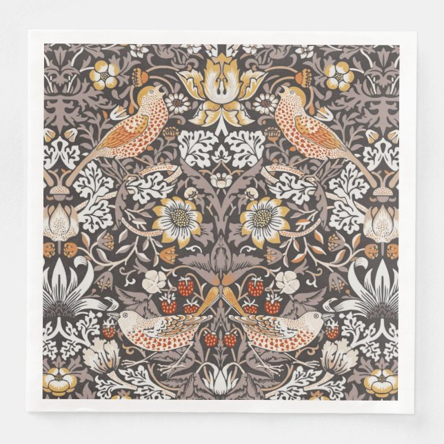 Guardanapo De Papel De Jantar Morris Strawberry Thief Floral Pattern Earth Tones (Frente)