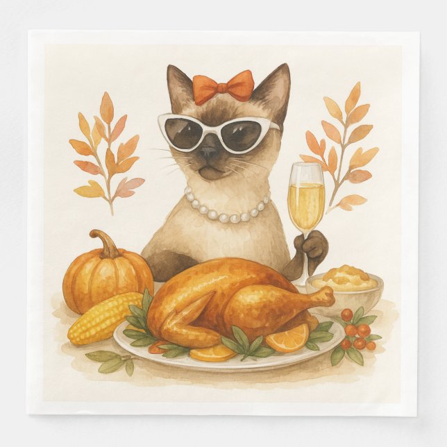 Guardanapo De Papel De Jantar Mulher-gato tendo Ação de Graças na Turquia (Frente)