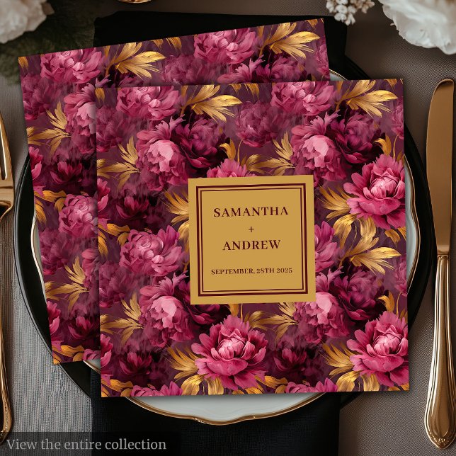 Guardanapo De Papel De Jantar Na moda Burgundy Blush Dourado Papel de Casamento  (Stylish Burgundy Blush Gold Wedding Paper Napkins)