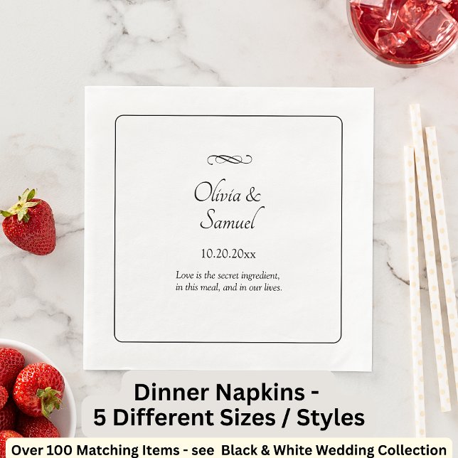 Guardanapo De Papel De Jantar Names Date Message Black White Infinity  (Criador carregado)