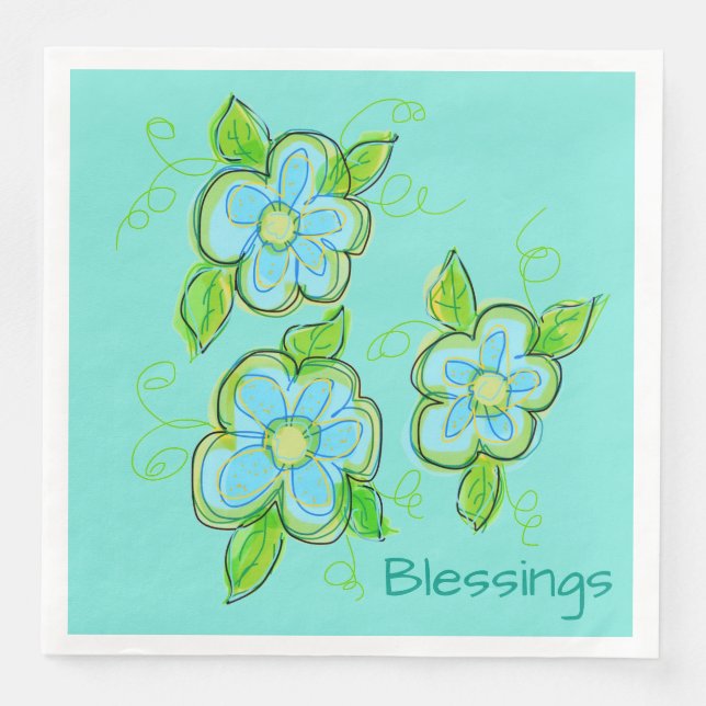 Guardanapo De Papel De Jantar Nápoles Flores De Teal Leve (Frente)