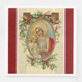 Guardanapo De Papel De Jantar Natais vintages Virgem Maria Bebê Jesus Holly Ivy