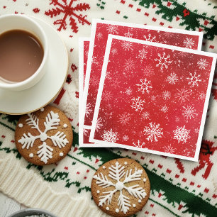 Guardanapo De Papel De Jantar Natal Branco Festivo Rubi Vermelho com Flocos de N
