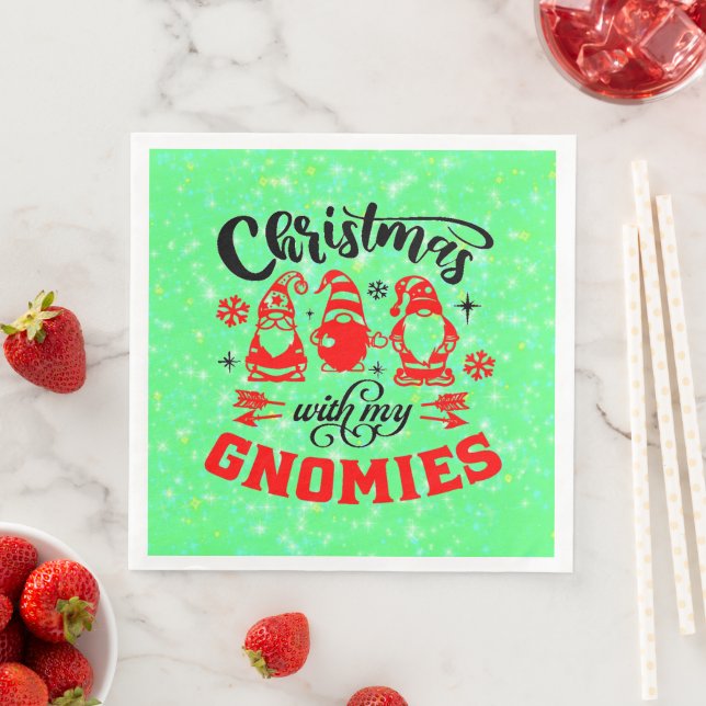 Guardanapo De Papel De Jantar Natal com os meus Gnomos - Verde Vermelho Engraçad (Insitu)