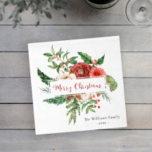 Natal Vermelho Aquarela Botânica Feliz Natal