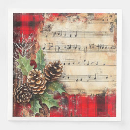 Guardanapo De Papel De Jantar Natal Vintage Notas Musicais Pinhas Férias