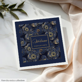 Guardanapo De Papel De Jantar Navy Gold Lux Napkins Custom Name Floral Accent