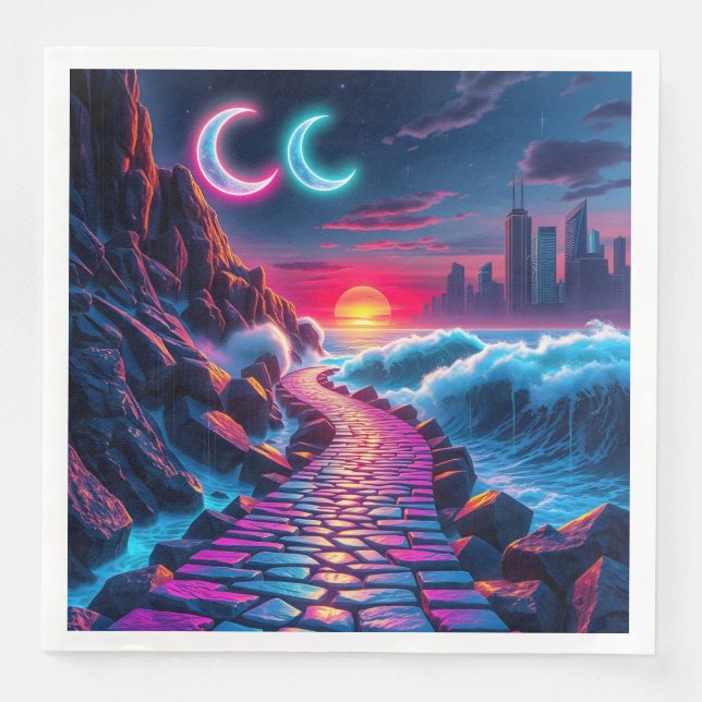 Guardanapo De Papel De Jantar Neon City Skyline Pathway Napkins (Frente)