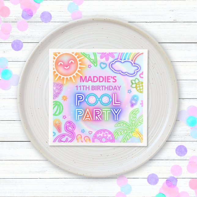 Guardanapo De Papel De Jantar Neon Piscina Party Birthday Napkins (Criador carregado)