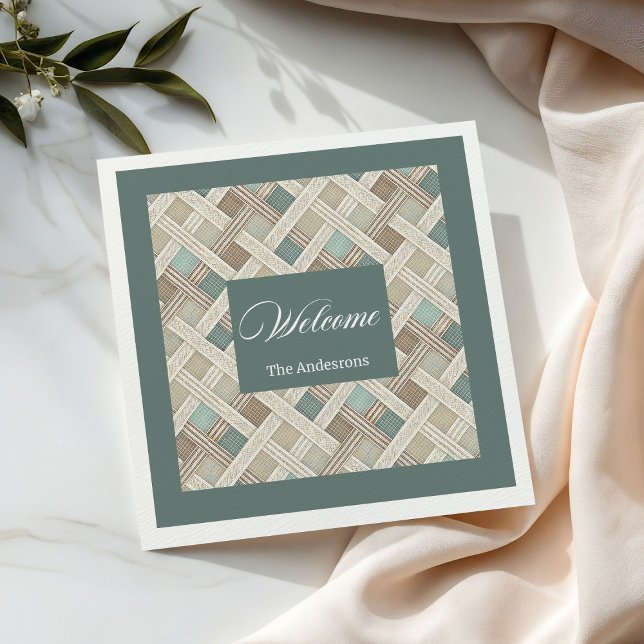 Guardanapo De Papel De Jantar Neutral Geometric Green Napkins Custom Name Chic (Neutral Geometric Green Napkins Custom Name Chic)