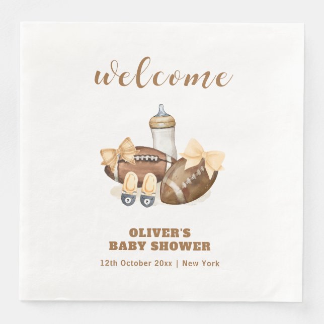 Guardanapo De Papel De Jantar Neutral Touchdown Football Baby Shower Welcome (Frente)