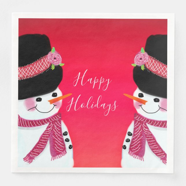 Guardanapo De Papel De Jantar Neve Vermelha E Rosa (Frente)