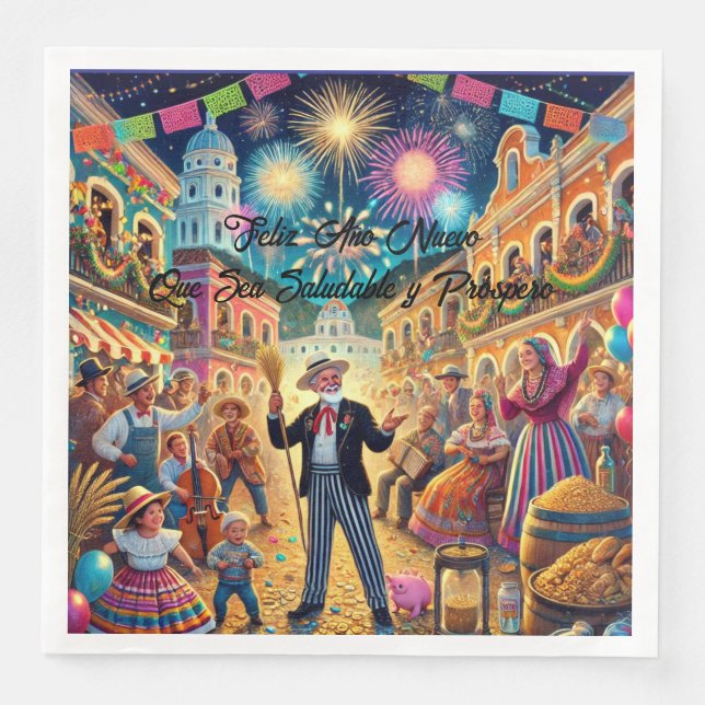 Guardanapo De Papel De Jantar New Year's Eve Celebration El Año Viejo (Frente)