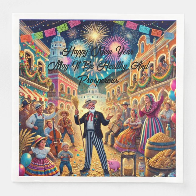 Guardanapo De Papel De Jantar New Year's Eve Celebration El Año Viejo (Frente)