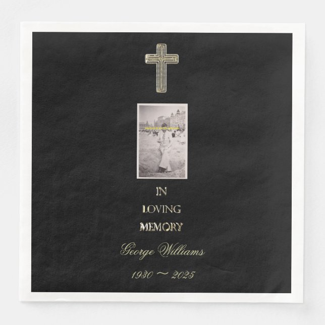 Guardanapo De Papel De Jantar No Loving Memory Typografia Ouro Cross (Frente)