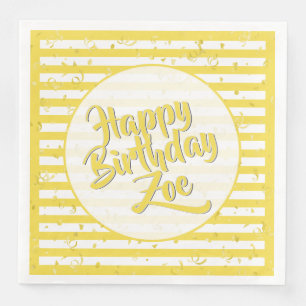 Guardanapo De Papel De Jantar Nome Feliz Aniversário Amarelo Simples Padrões