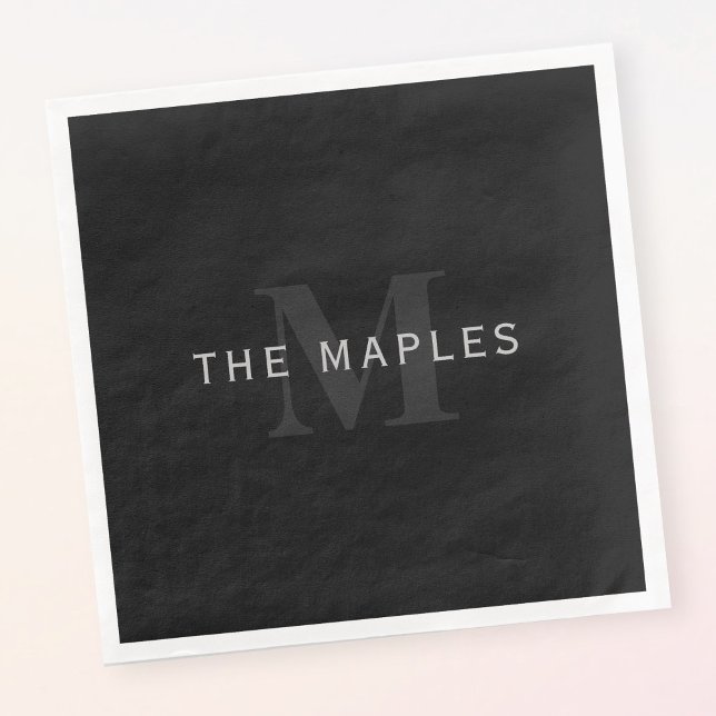 Guardanapo De Papel De Jantar Nome Moderno e Monograma | Cinzas e preto (Criador carregado)