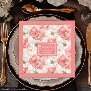 Guardanapo De Papel De Jantar Nome Personalizado de Napkin Floral Dourado e Rosa