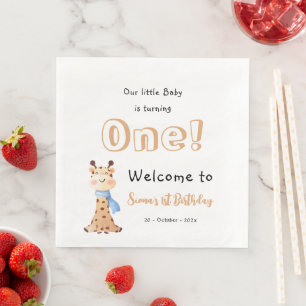 Guardanapo De Papel De Jantar Nosso Bebê Está Fazendo Um Aniversário de 1 Ano Gi