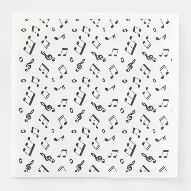 Guardanapo De Papel De Jantar Notas musicais preto e branco (Frente)