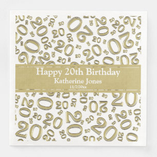 Guardanapo De Papel De Jantar Número de Aniversário do 20 Padrão Dourado/Pap Pre
