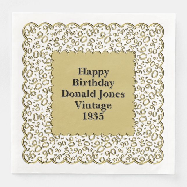 Guardanapo De Papel De Jantar Números de Aniversário do 90 - Escalas de Padrão D (Frente)