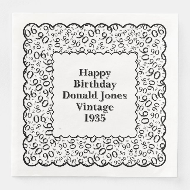 Guardanapo De Papel De Jantar Números de Aniversário do 90 - Escalas de Padrão P (Frente)
