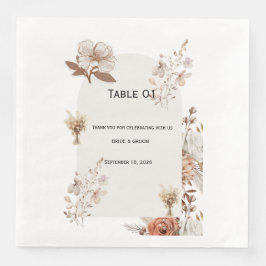 Guardanapo De Papel De Jantar Números de Mesa para Casamento Rústico Neutro