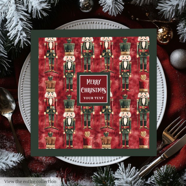 Guardanapo De Papel De Jantar Nutcrackers enterrados, fraldas verdes profundas (Vintage nutcrackers burgundy deep green napkins)