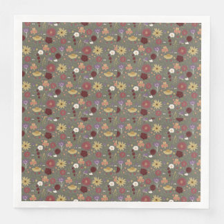 Guardanapo De Papel De Jantar O fundo verde da Embriação Floral do outono