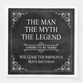 Guardanapo De Papel De Jantar O Homem O Mito A Lenda 80 de Aniversário Negro