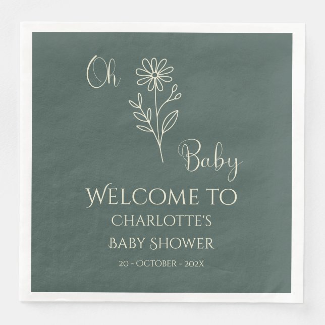 Guardanapo De Papel De Jantar Oh Baby Minimalist Wildflower Baby Shower (Frente)