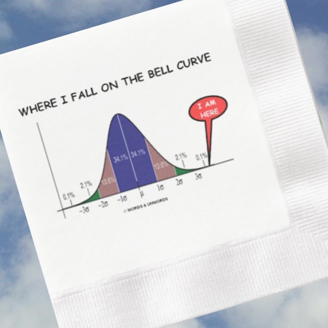 Guardanapo De Papel De Jantar Onde Caio Na Curva De Bell Estou Aqui (Stats humor paper napkin for anyone who falls way beyond the mean for your next event!)