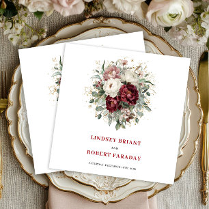 Guardanapo De Papel De Jantar Opulento Marrom Floral Eucalipto Dourado Casamento
