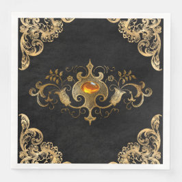 Guardanapo De Papel De Jantar Ornamentado preto dintage Dourado