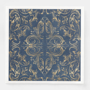 Guardanapo De Papel De Jantar Ornamentado Vintage de ouro azul Dourado