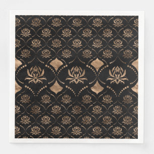 Guardanapo De Papel De Jantar Ornamento de luxo Lotus Flower - preto e ouro