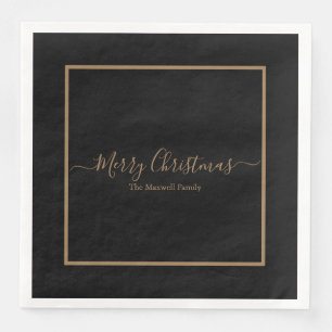 Guardanapo De Papel De Jantar Ouro negro elegante Nome da família de Natal Merry