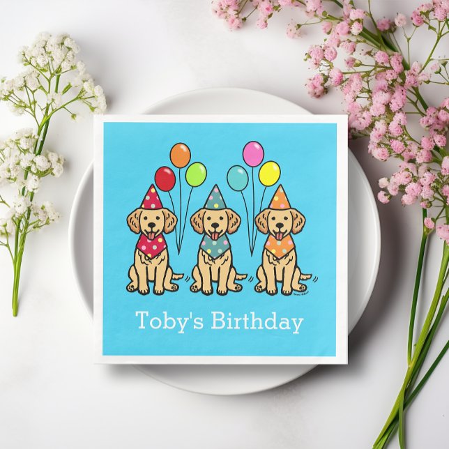 Guardanapo De Papel De Jantar Ouro Retriever Puppies Papelão Nápoles (Golden Retriever Puppies Birthday Paper Napkins.  Cute Golden Retriever Cartoon Design for Birthday!)