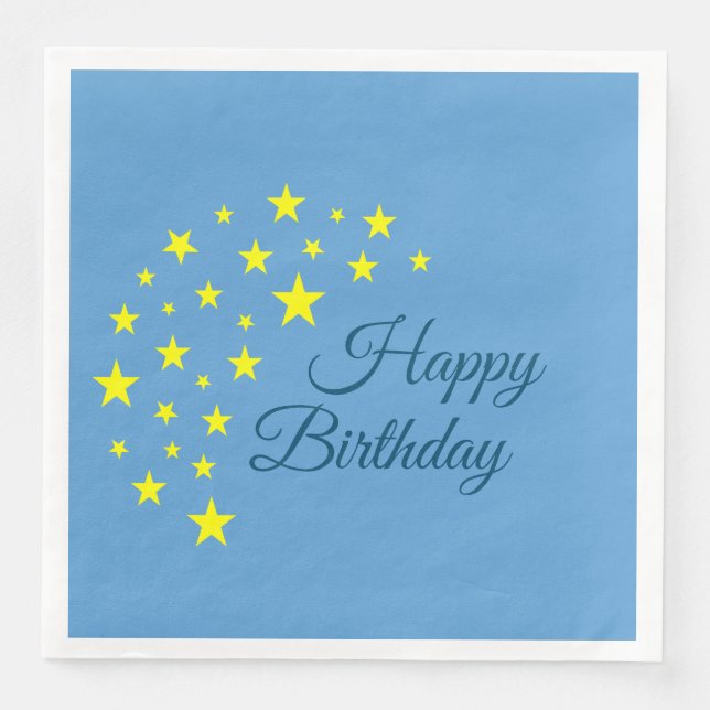 Guardanapo De Papel De Jantar Ouro Starry Moon no Picton Blue Happy Birday (Frente)