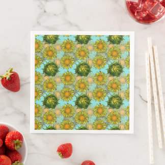 Guardanapo De Papel De Jantar Padrão Amarelo de Girassóis com Folhagem e Buds