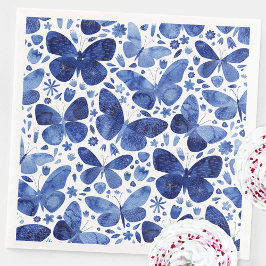 Guardanapo De Papel De Jantar Padrão Branco e Azul de Aquarela da Borboleta