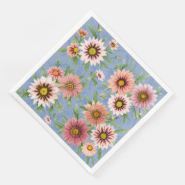 Guardanapo De Papel De Jantar Padrão de Arte Botânica Azul e Rosa