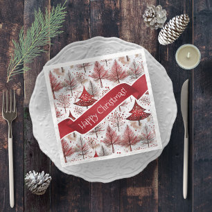 Guardanapo De Papel De Jantar Padrão de Árvore de Natal Branco Vermelho nº 4 ID1