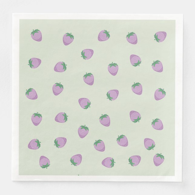 Guardanapo De Papel De Jantar Padrão de Morango Roxo em Fundo Verde (Frente)